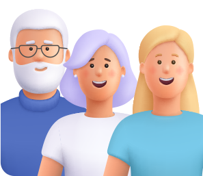 3D 애니메이션 케릭터: 가족(중년 부부와 젊은 딸)